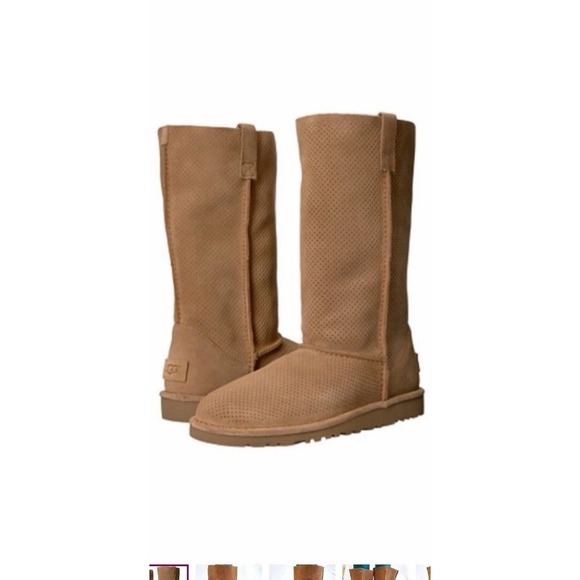 UGG Classic Tall Perforated Suede Boots Womens Size 9 Chestnut Summer